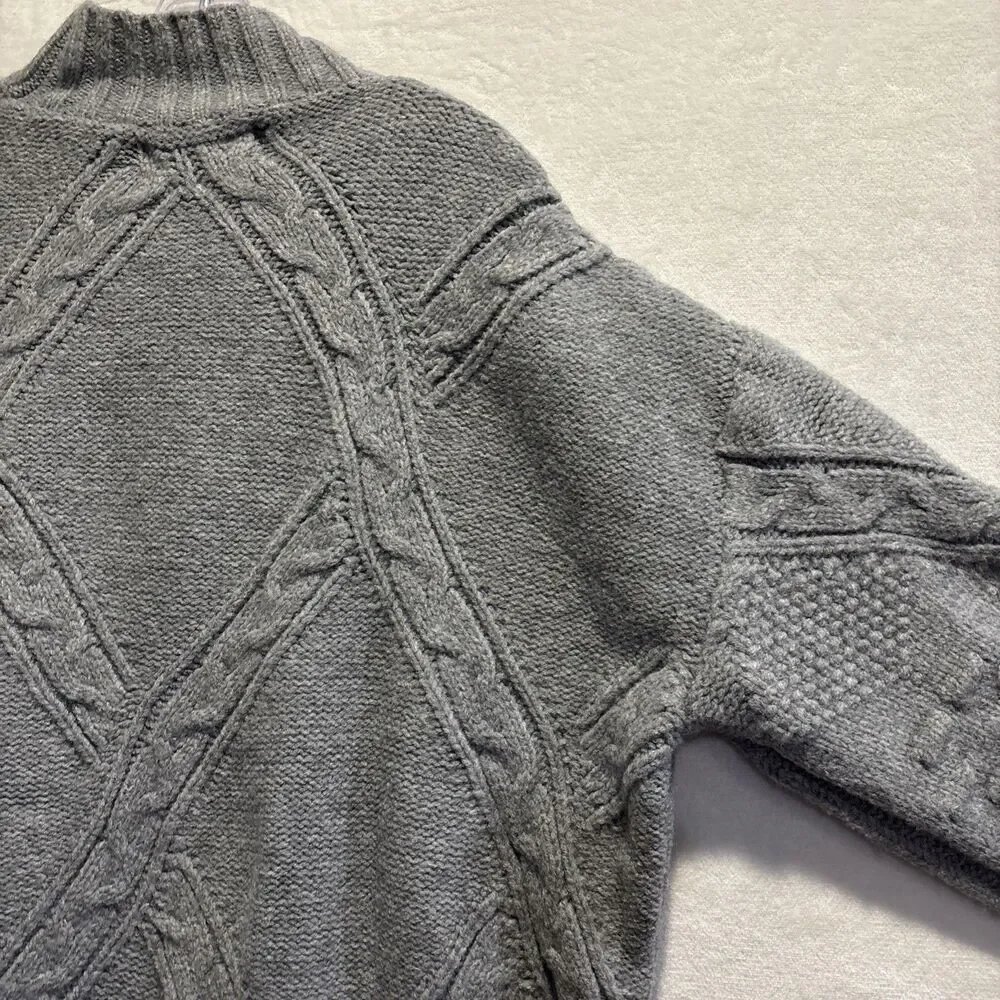 Aelfric Eden Women's Oversized Cable Knit Chunky Mock Neck Sweater Large Grey - Picture 11 of 16